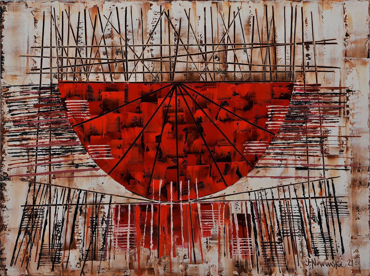 ABSTRACTO CON GRAFISMO. Jaime Nowinski, Uruguay. Año 2021, 60x80cm