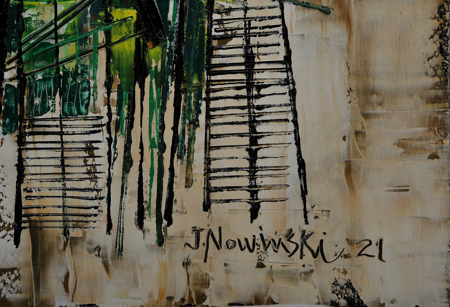 BARCAS ABSTRACTAS VERDES. Jaime Nowinski, Uruguay. Año 2021, 68x84cm