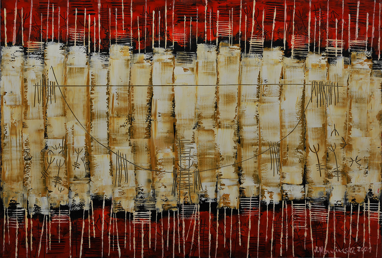 ABSTRACTO CON SIGNOS. Jaime Nowinski, Uruguay. Año 2021, 68x100cm