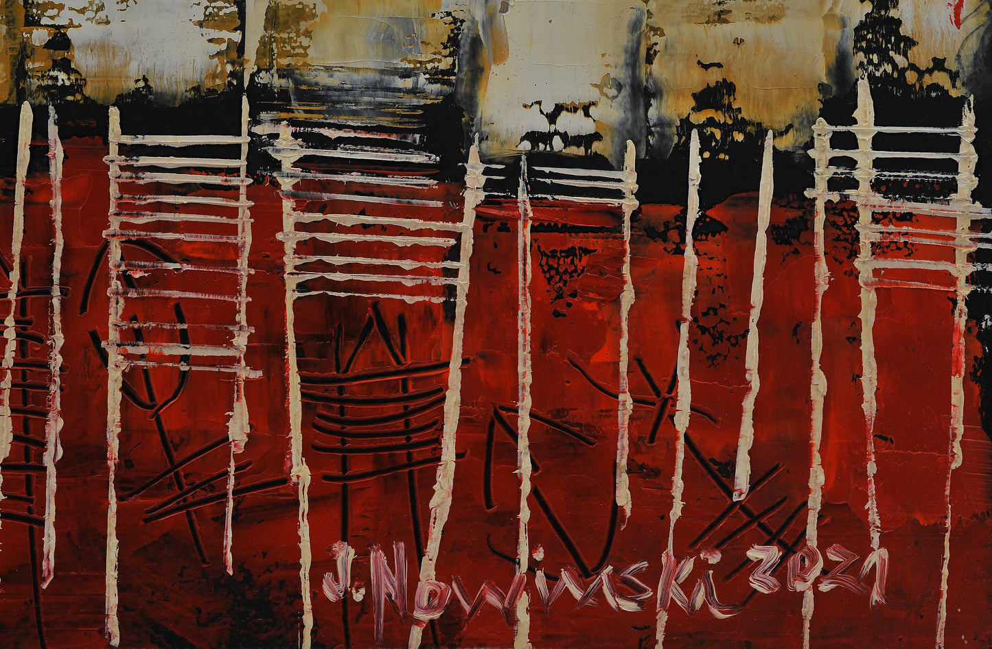 ABSTRACTO CON SIGNOS. Jaime Nowinski, Uruguay. Año 2021, 68x100cm