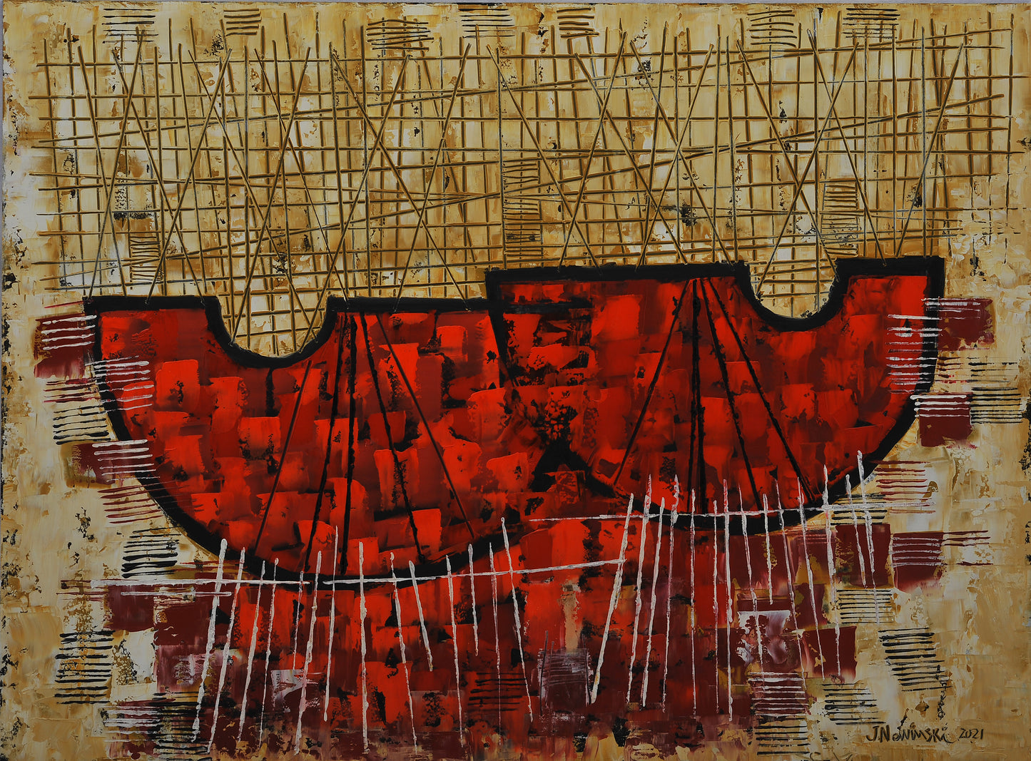 GRAFISMO CON BARCAS. Jaime Nowinski, Uruguay. Año 2021, 68x92cm