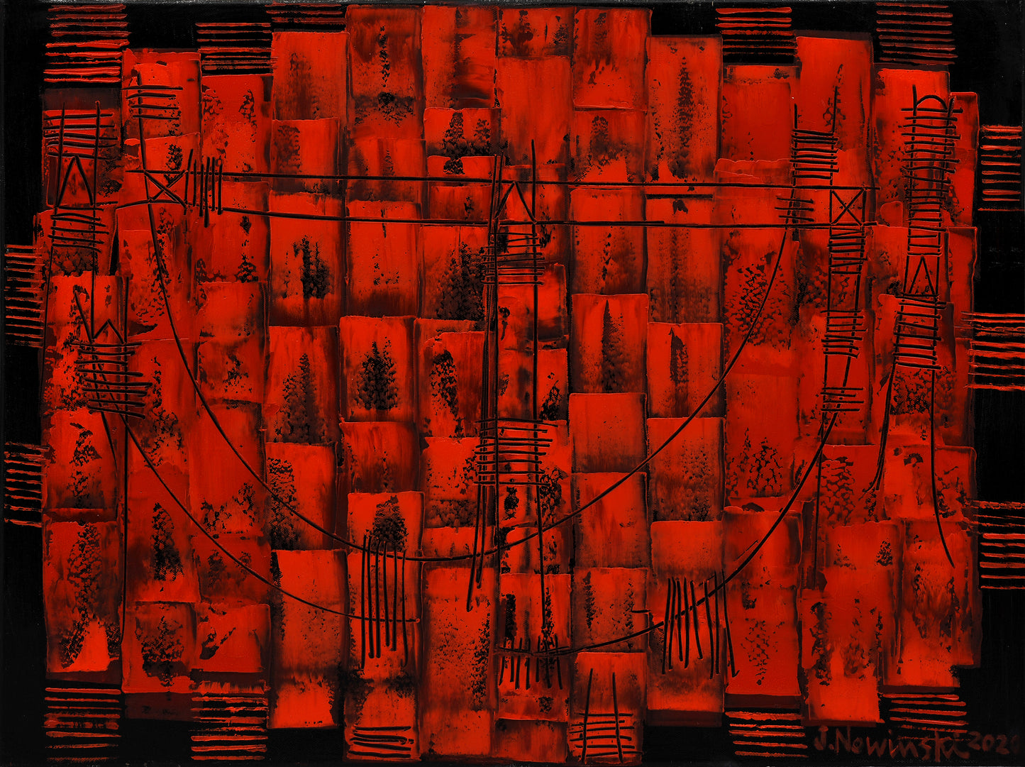 TRANSPARENCIAS CON ROJOS 2. Jaime Nowinski, Uruguay. Año 2020, 60x80cm