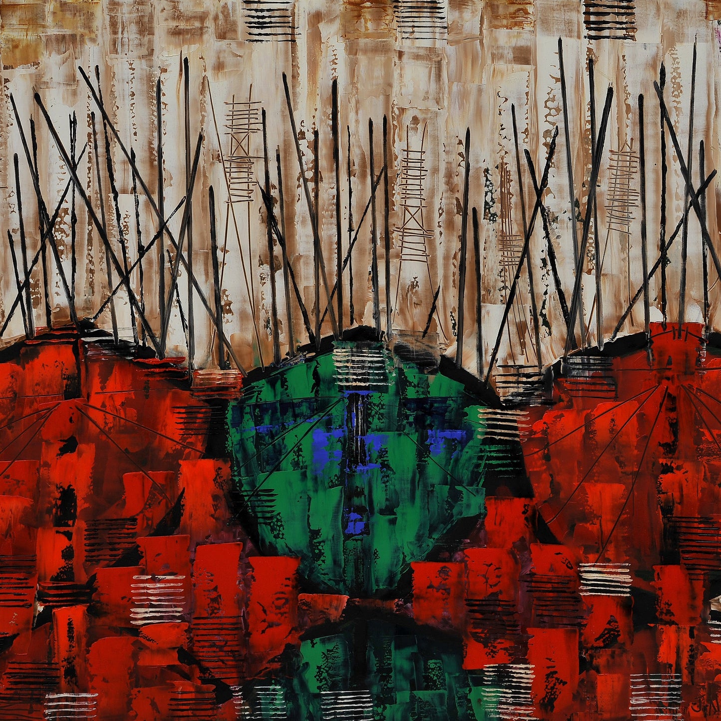 BARCAS IMAGINARIAS EN ROJO Y VERDE. Jaime Nowinski, Año 2020, 69x92cm