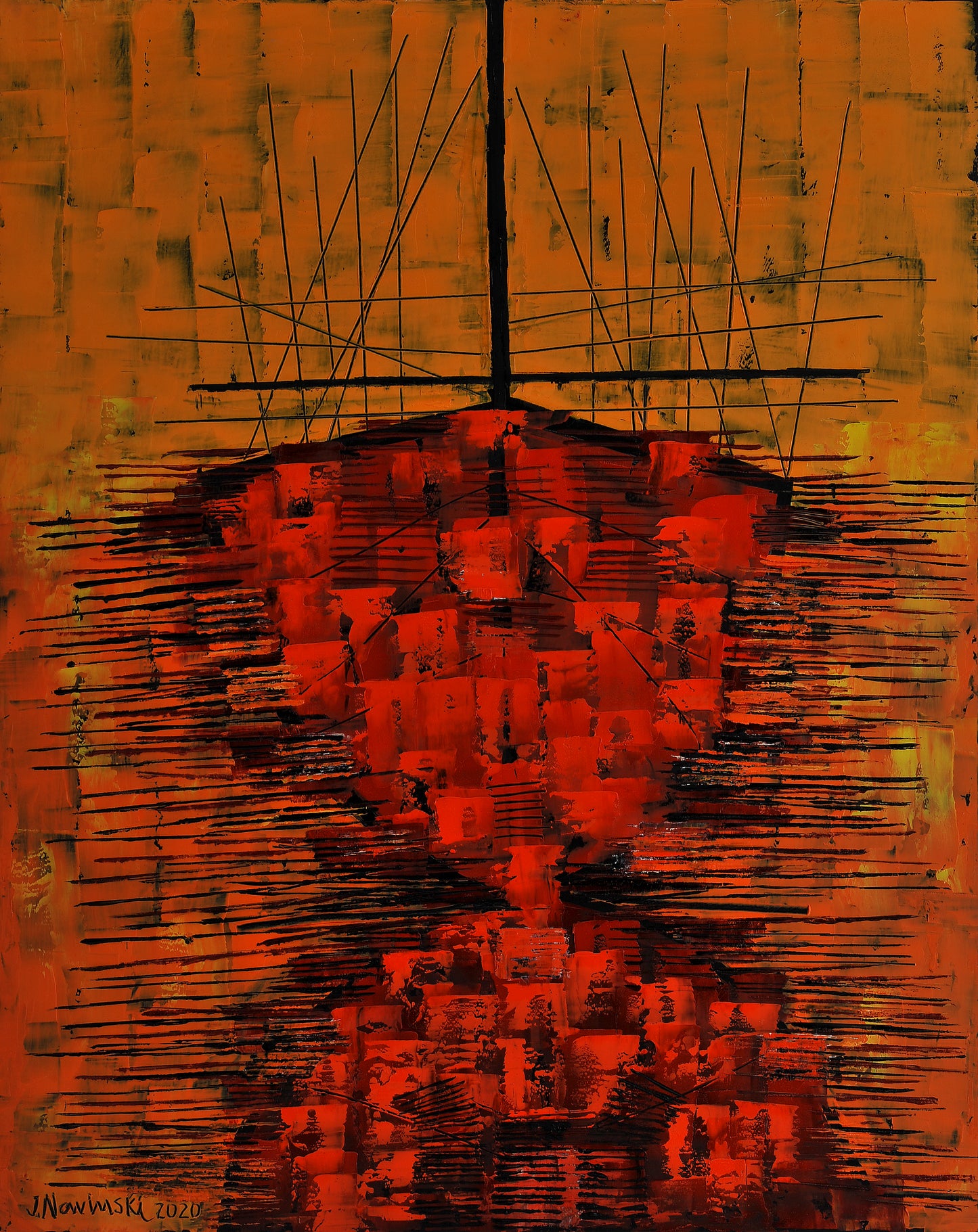 BARCAS IMAGINARIAS, FONDO AMARILLO. Jaime Nowinski, Año 2020, 85x68cm