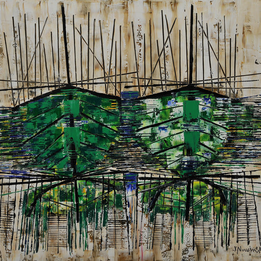 BARCAS ABSTRACTAS VERDES. Jaime Nowinski, Uruguay. Año 2021, 68x84cm