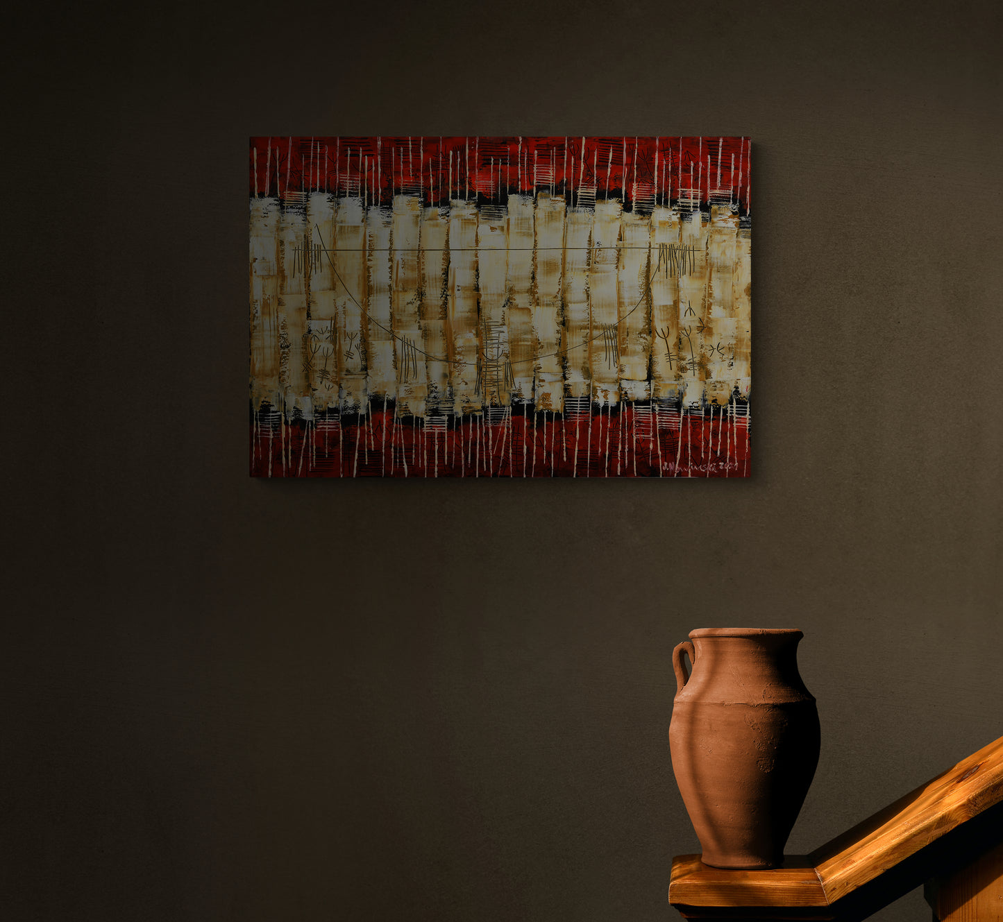 ABSTRACTO CON SIGNOS. Jaime Nowinski, Uruguay. Año 2021, 68x100cm