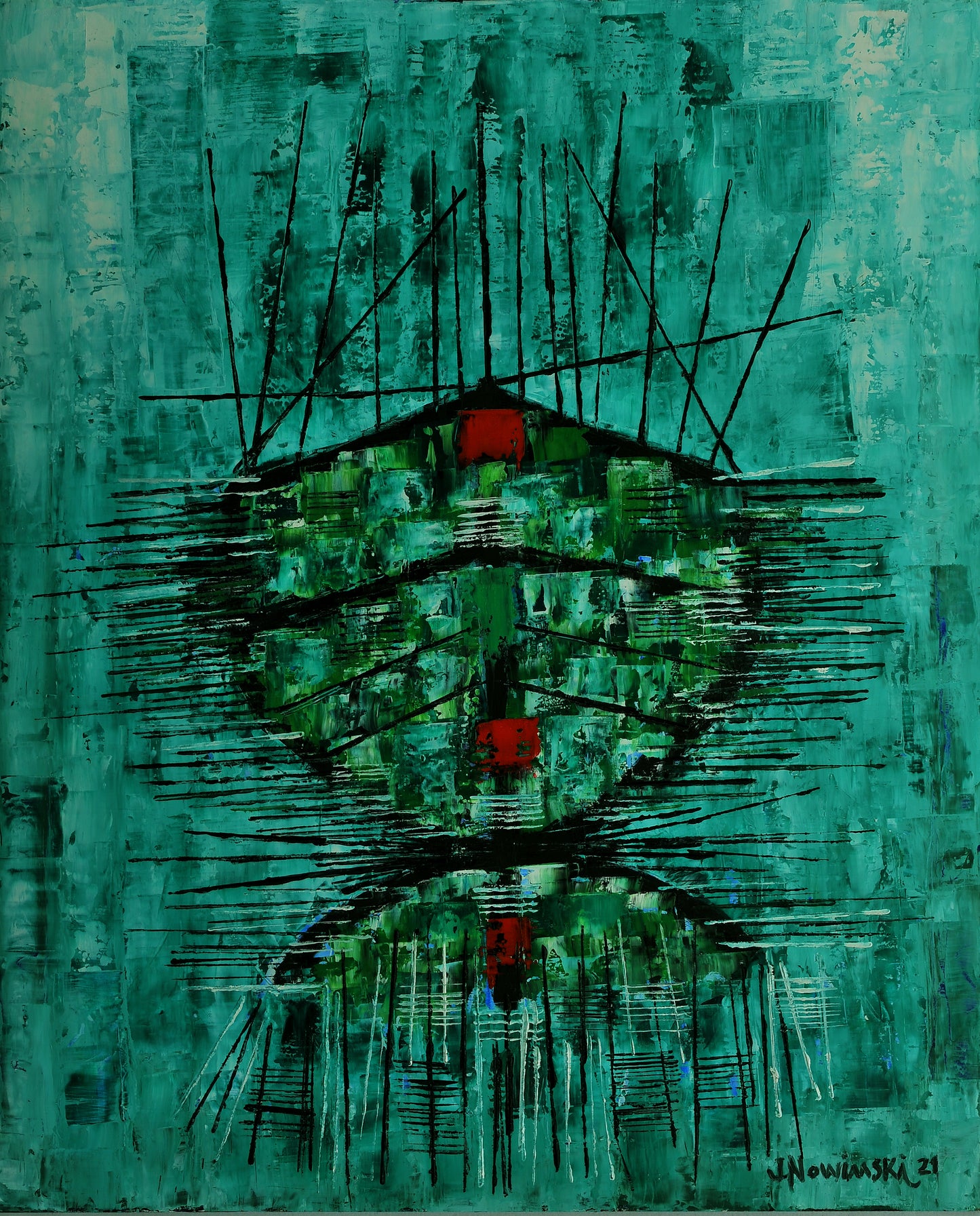 BARCA IMAGINARIA VERDE. Jaime Nowinski, Uruguay. Año 2021, 84.5x69cm