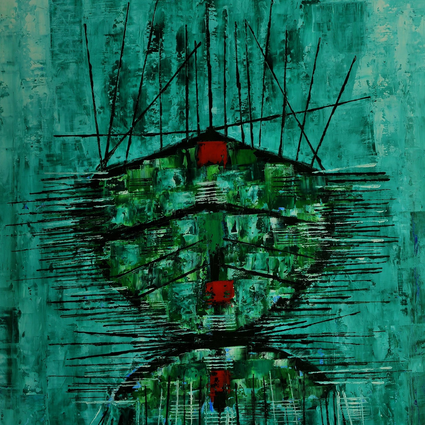 BARCA IMAGINARIA VERDE. Jaime Nowinski, Uruguay. Año 2021, 84.5x69cm